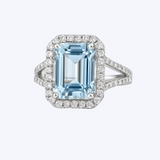 Emerald-Cut Aquamarine Ring with Diamond Halo