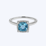 Cushion-Cut Blue Topaz with Diamond Halo Ring