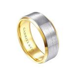 Alexander 8mm Two Tone Beveled Edge Men's Wedding Band in Satin Finish