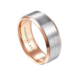 Alexander 8mm Two Tone Beveled Edge Men's Wedding Band in Satin Finish