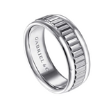 Allan 8mm Two Tone Carved Men's Wedding Band in High Polish Finish