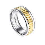 Allan 8mm Two Tone Carved Men's Wedding Band in High Polish Finish