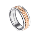 Allan 8mm Two Tone Carved Men's Wedding Band in High Polish Finish