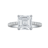 3.01ctw Asscher with Hidden Halo and Diamond Pave Engagement Ring