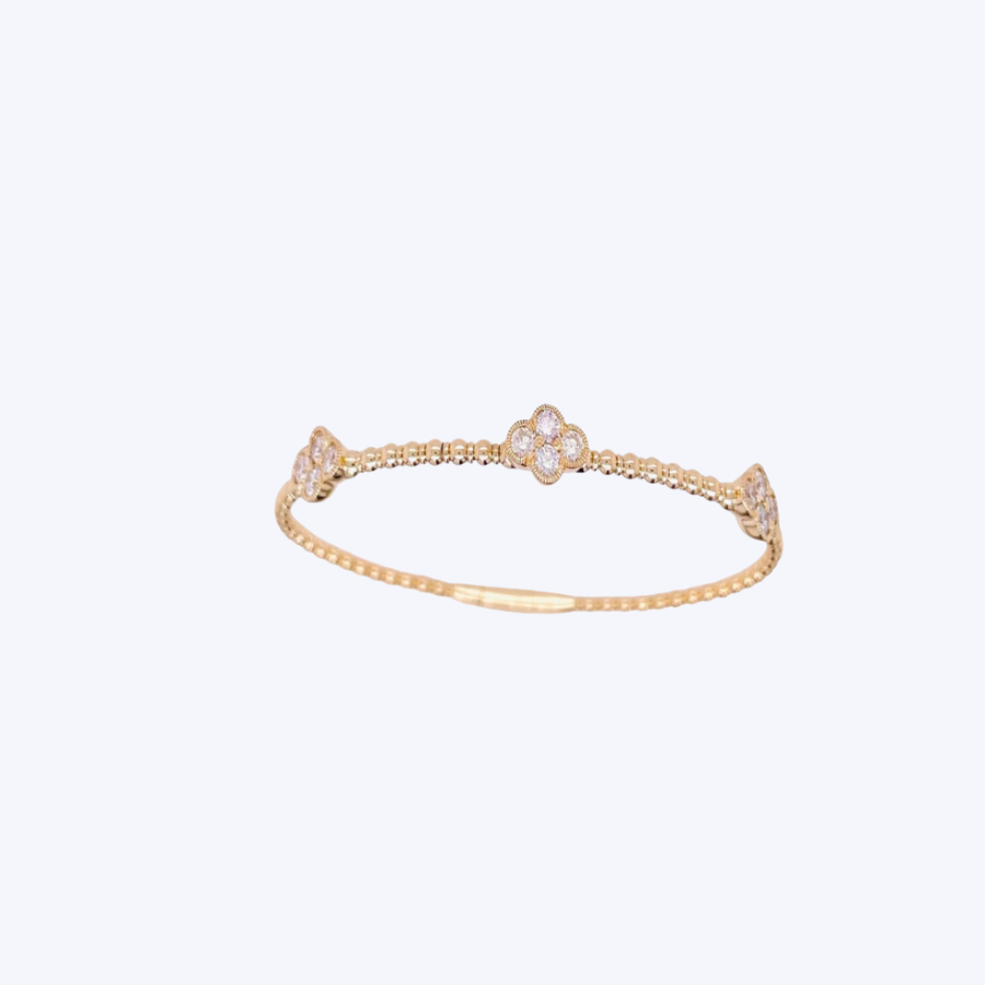 Natalie Clover Bead Bangle with Diamond Stations