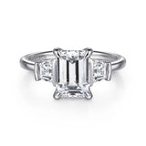 Kenia 14K White Gold Emerald Cut Three Stone Diamond Engagement Ring