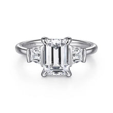 Load image into Gallery viewer, Kenia 14K White Gold Emerald Cut Three Stone Diamond Engagement Ring
