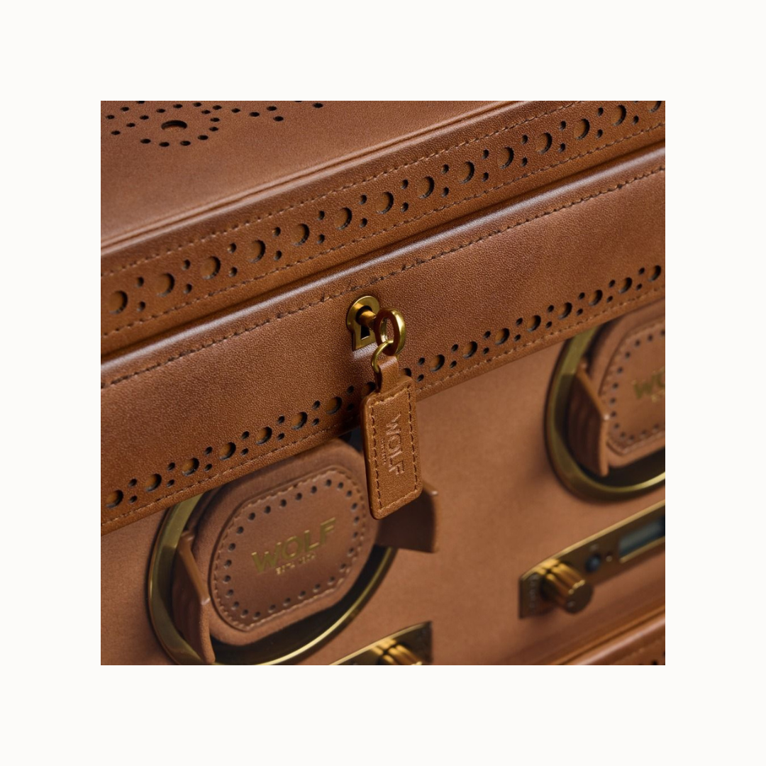 WOLF Brogue Triple Winder With Storage - Burnished Brown
