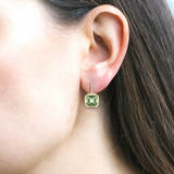Goshwara 18K Yellow Gold Octagonal Prasiolite Bezel with Diamond Accent Drop Earrings - P-6.11/D-0.07