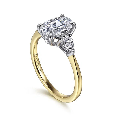 Sima - 14K Oval Three Stone Diamond Engagement Ring
