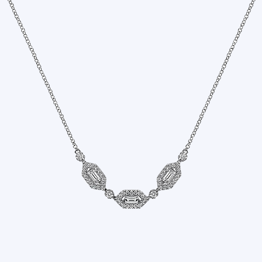 Baguette & Round Hexagonal Station Diamond Necklace