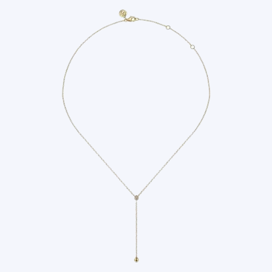 Diamond Y-Knot Necklace with Hollow Gold Bead