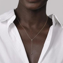 Load image into Gallery viewer, Diamond Y-Knot Necklace with Hollow Gold Bead
