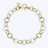 Hollow Tube and White Oval Ceramic Link Chain Tennis Bracelet