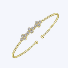Load image into Gallery viewer, Bead Cuff Bracelet with Three Quatrefoil Diamond Stations
