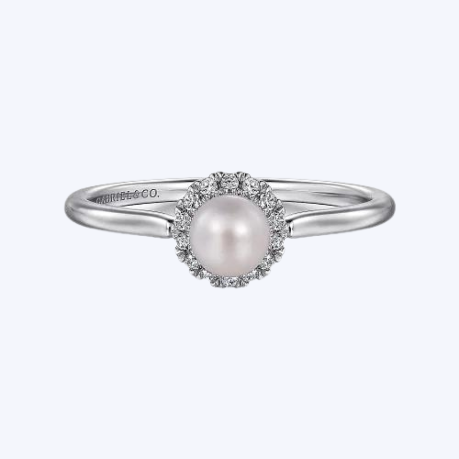 Pearl Ring with Diamond Halo