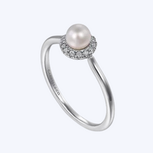 Load image into Gallery viewer, Pearl Ring with Diamond Halo
