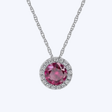 Ruby and Diamond Halo Pendant Necklace