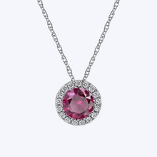 Load image into Gallery viewer, Ruby and Diamond Halo Pendant Necklace
