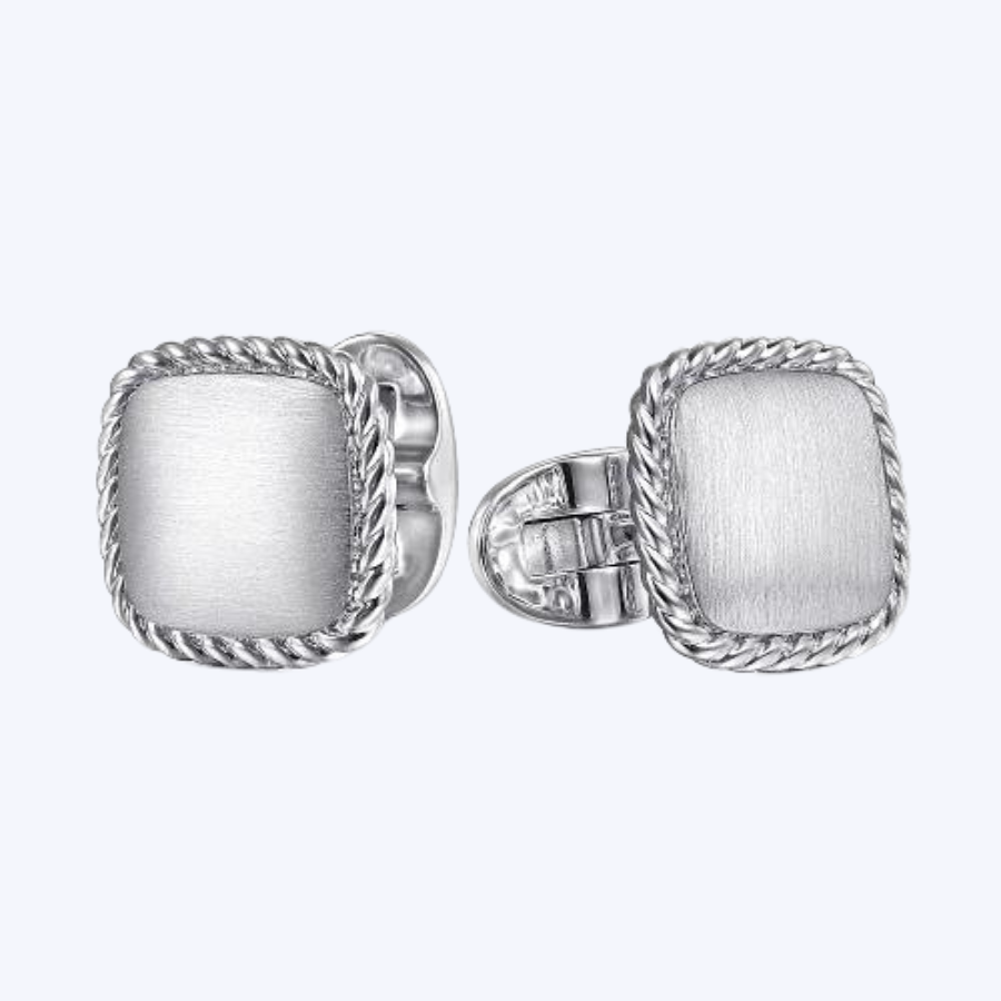 Square Cufflinks with Twisted Rope Trip