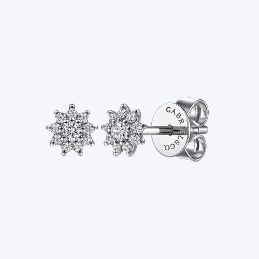 Cluster Diamond Flower Stud Earrings