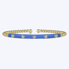 Load image into Gallery viewer, Beads and Diamond Split Bangle with Deep Blue Enamel
