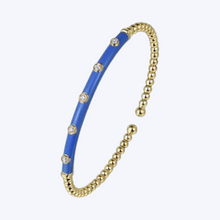 Load image into Gallery viewer, Beads and Diamond Split Bangle with Deep Blue Enamel
