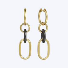 Load image into Gallery viewer, Hollow Tube and Black Oval Ceramic Link Huggie Drop Earrings
