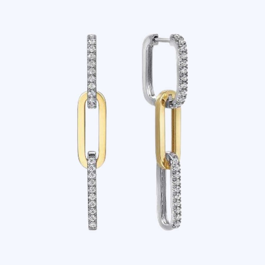 Diamond and Hollow Link Chain Earrings