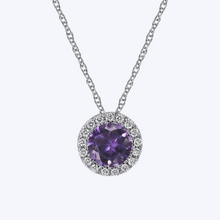 Load image into Gallery viewer, Amethyst and Diamond Halo Pendant Necklace

