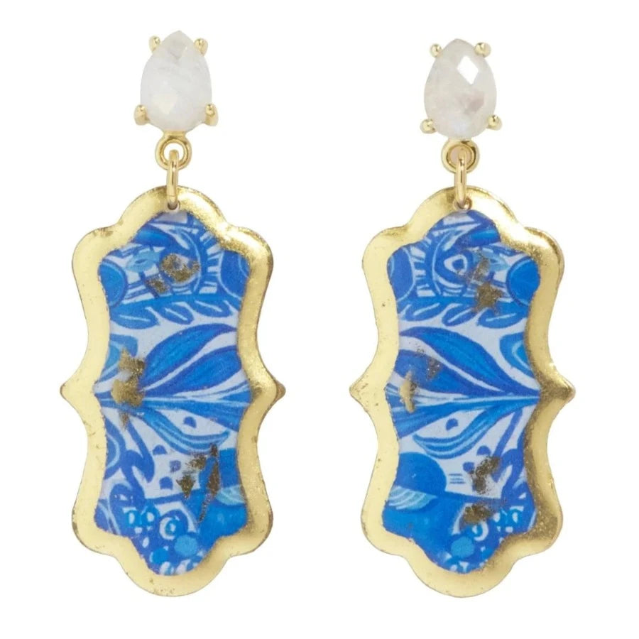 Delft Earrings with Moonstone Posts