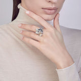 Sultana Series White Ice Natural Beige and Black Lava Gold Ring