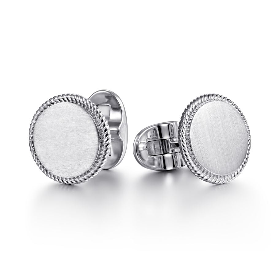 Sterling Silver Round Cufflinks with Twisted Rope Trim