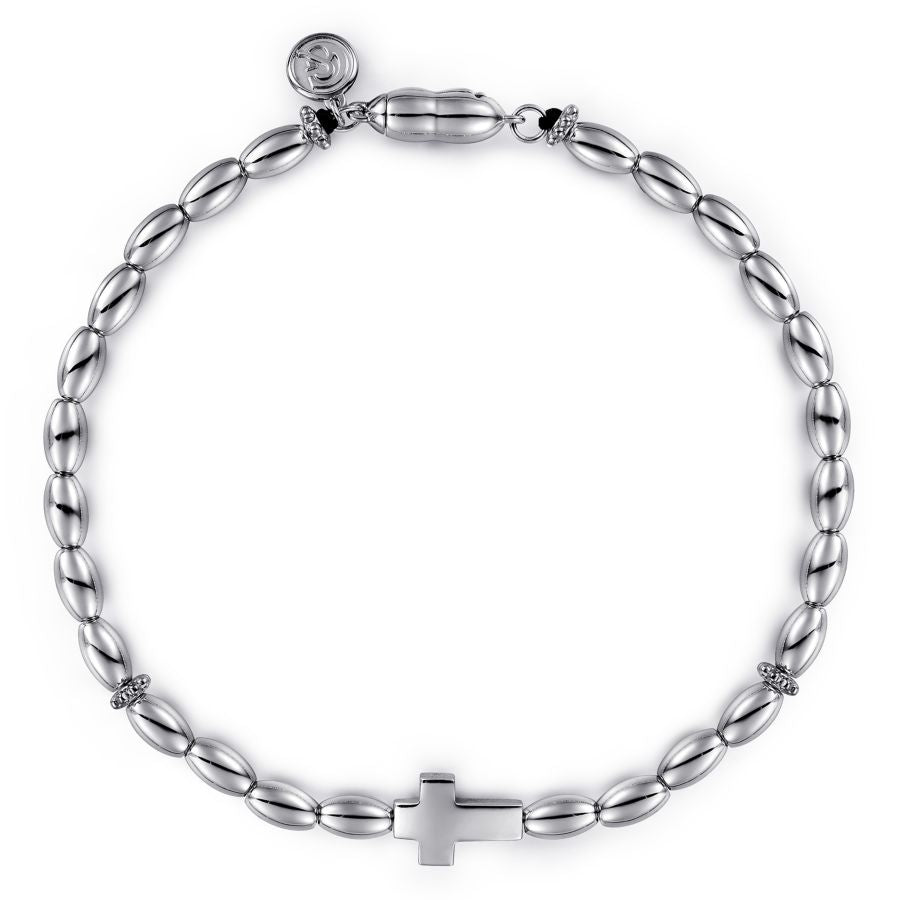 Sterling Silver Beaded Cross Bracelet