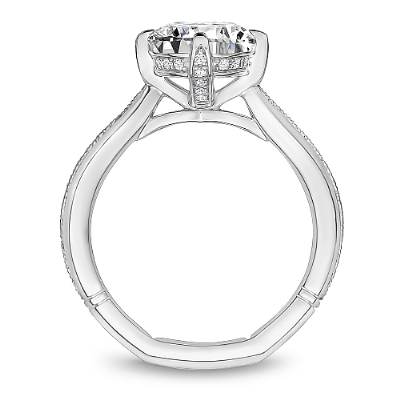 White Gold Milgrain Solitaire Engagement Ring with Hidden Halo