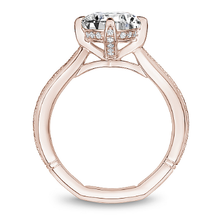 Load image into Gallery viewer, Rose Gold Milgrain Solitaire Engagement Ring with Hidden Halo
