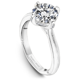 Platinum Milgrain Solitaire Engagement Ring with Hidden Halo