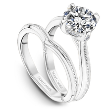 Load image into Gallery viewer, White Gold Milgrain Solitaire Engagement Ring with Hidden Halo
