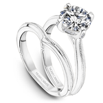 Platinum Milgrain Solitaire Engagement Ring with Hidden Halo