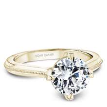 Load image into Gallery viewer, Yellow Gold Milgrain Solitaire Engagement Ring with Hidden Halo
