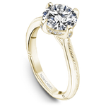 Yellow Gold Milgrain Solitaire Engagement Ring with Hidden Halo