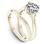 Yellow Gold Milgrain Solitaire Engagement Ring with Hidden Halo