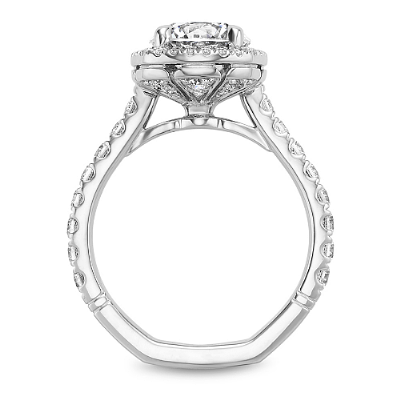 Claw Prong Cushion Halo Diamond Accented Engagement Ring
