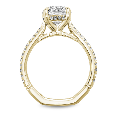Claw Prong Diamond Accented Engagement Ring with Hidden Halo