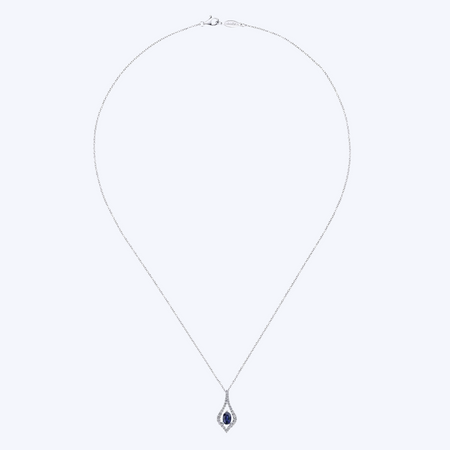 Floating Oval Sapphire Diamond Pendant Necklace