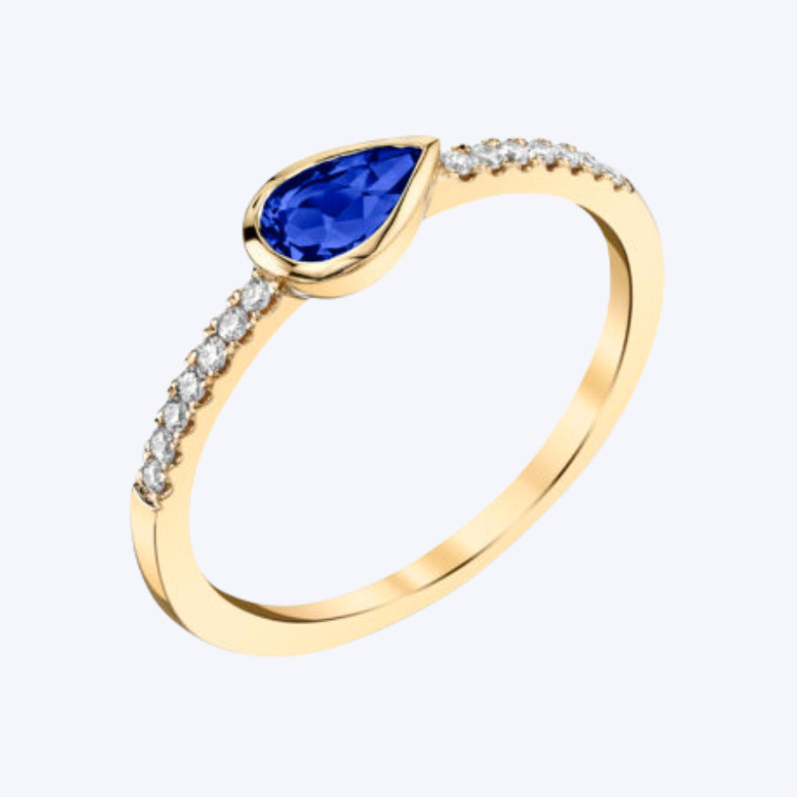 Bezel Set Pear Cut Sapphire & Diamond Ring