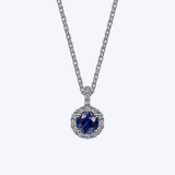 Gabriel & Co 14K White Gold Round Sapphire & Diamond Halo Pendant Necklace