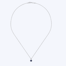 Load image into Gallery viewer, Round Sapphire &amp; Diamond Halo Pendant Necklace
