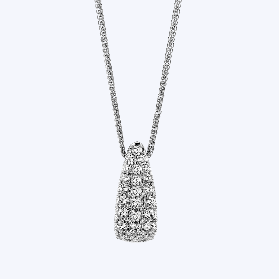 Triple Row Diamond Drop Pendant Necklace