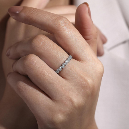 Scalloped Marquise Diamond Milgrain Edged Ring